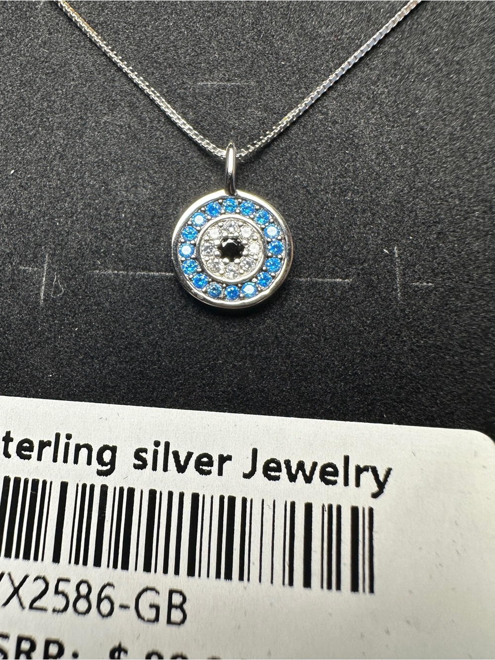 Blue Crystal Circle Sterling Silver Pendant Necklace - Women Jewelry - Picture 3 of 4